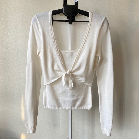 It's Our Time Tops - It’s Our Time Cream Tie-Front Sweater Top Size Medium